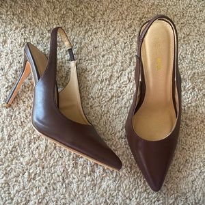 Chocolate Brown Leather Slingback Stilettos
